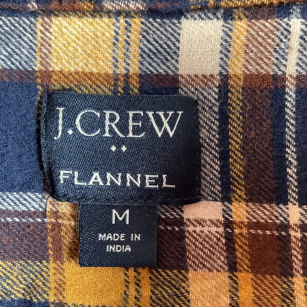 J Crew‎ Flannel Long Sleeve Shirt Plaid Navy Gold Brown Mens Medium